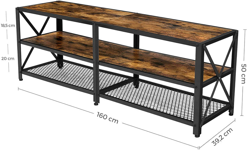 TV Stand for TV Steel Frame up to 178 cm with Shelves for Living Room and Bedroom Furniture, Rustic Brown and Black