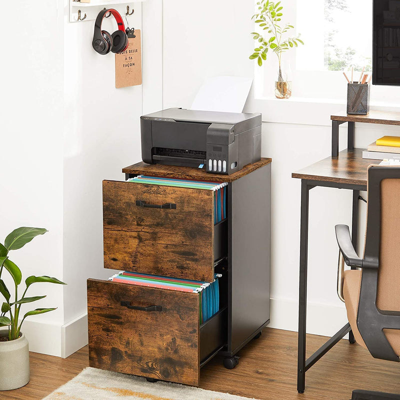 File Cabinet with 2 Drawers Industrial Style for A4, Rustic Brown and Black