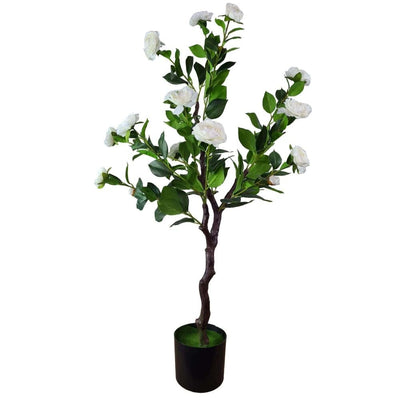 Flowering Natural White Artificial Camellia Tree 100cm - Payday Deals