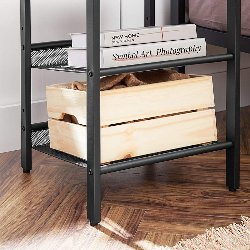 Industrial Set of 2 Bedside Tables with Adjustable Mesh Shelves,  Rustic Brown and Black