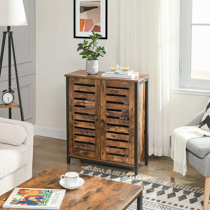 Standing Cabinet, Sideboard with Louvred Doors, Industrial Design, Rustic Brown