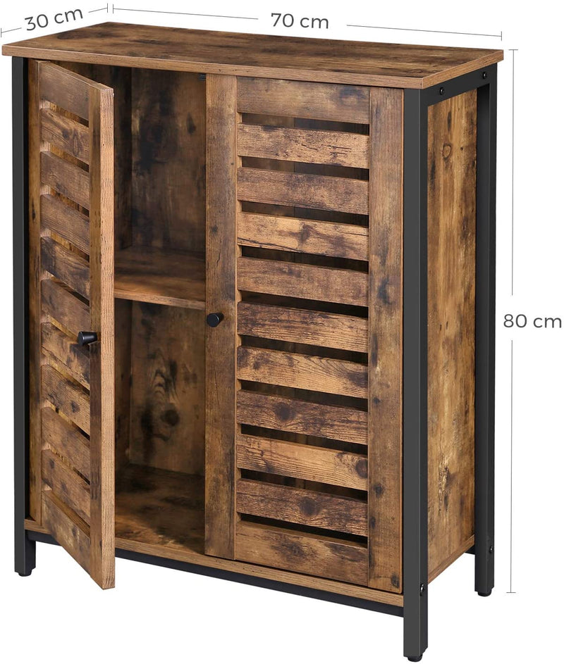 Standing Cabinet, Sideboard with Louvred Doors, Industrial Design, Rustic Brown