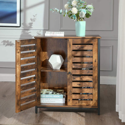 Standing Cabinet, Sideboard with Louvred Doors, Industrial Design, Rustic Brown