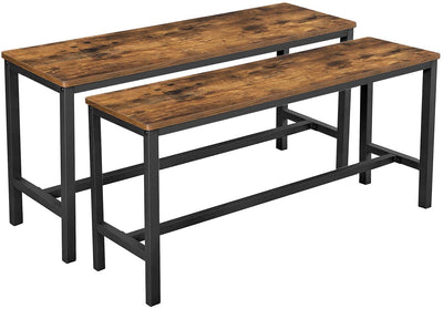 Set of 2 Table Benches Industrial Style Durable Metal Frame, 108 x 32.5 x 50 cm, Rustic Brown