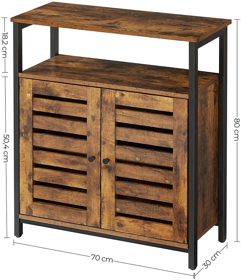Standing Cabinet with Shelf, Cupboard with Louvred Doors, Rustic Brown