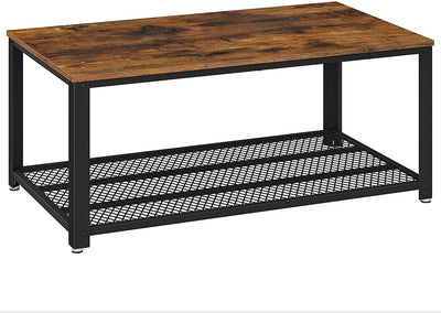 Coffee Table with Metal Frame Storage Shelf, Rustic Brown