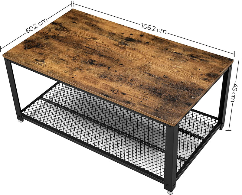 Coffee Table with Metal Frame Storage Shelf, Rustic Brown