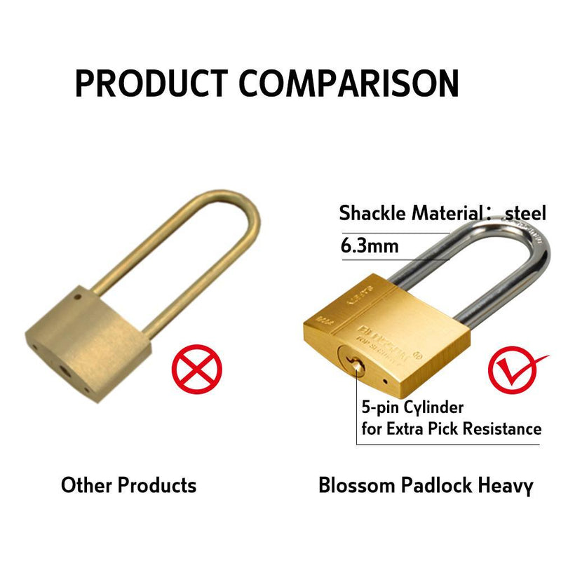 BLOSSOM PADLOCK BRASS HEAVY DUTY 40MM LONG SHACKLE - Payday Deals