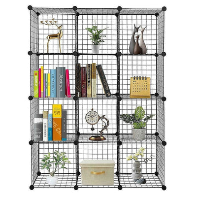 12 Cube Wire Grid Organiser Bookcase Storage Cabinet Wardrobe Closet Black Payday Deals
