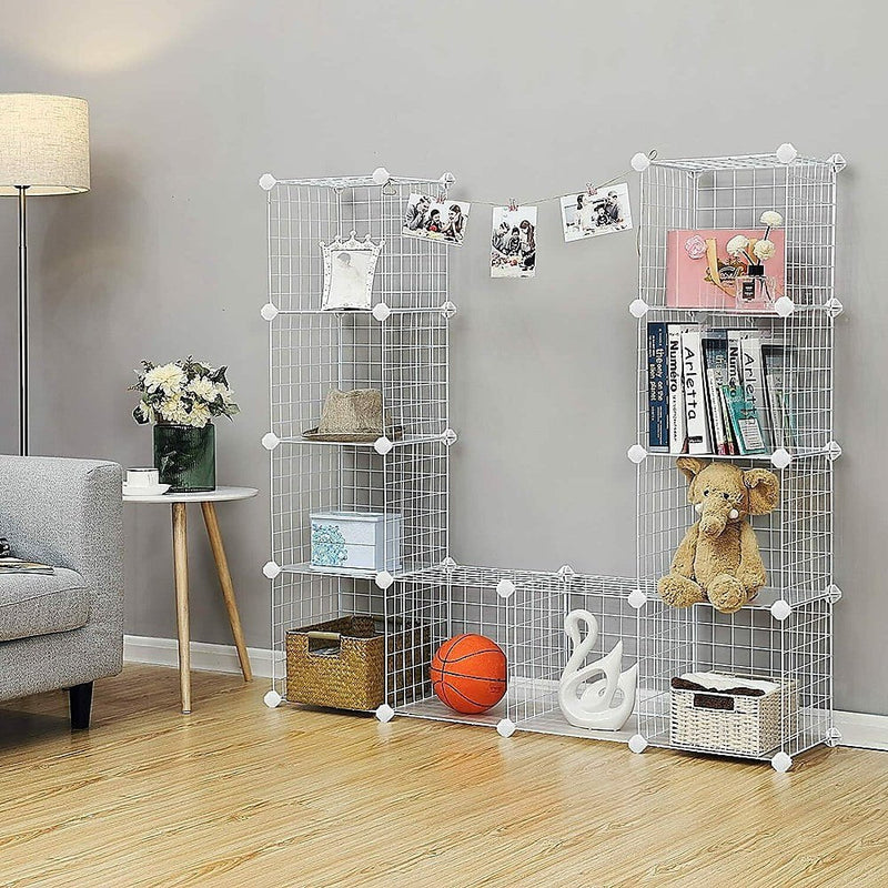 12 Cube Wire Grid Organiser Bookcase Storage Cabinet Wardrobe Closet White Payday Deals