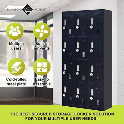 12-Door Locker for Office Gym Shed School Home Storage - 4-Digit Combination Lock Payday Deals