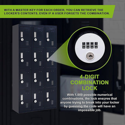 12-Door Locker for Office Gym Shed School Home Storage - 4-Digit Combination Lock Payday Deals