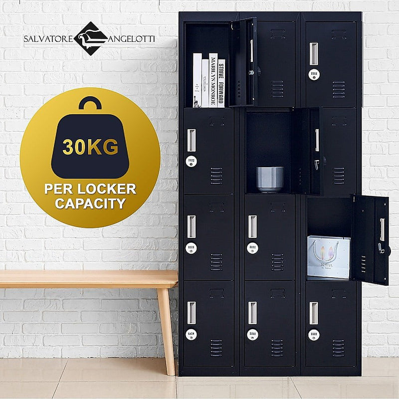 12-Door Locker for Office Gym Shed School Home Storage - 4-Digit Combination Lock Payday Deals