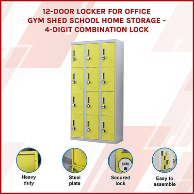 12-Door Locker for Office Gym Shed School Home Storage - 4-Digit Combination Lock Payday Deals