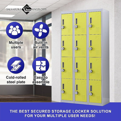 12-Door Locker for Office Gym Shed School Home Storage - 4-Digit Combination Lock Payday Deals