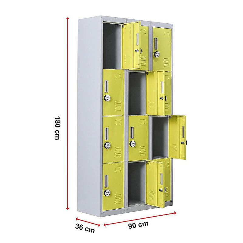 12-Door Locker for Office Gym Shed School Home Storage - 4-Digit Combination Lock Payday Deals