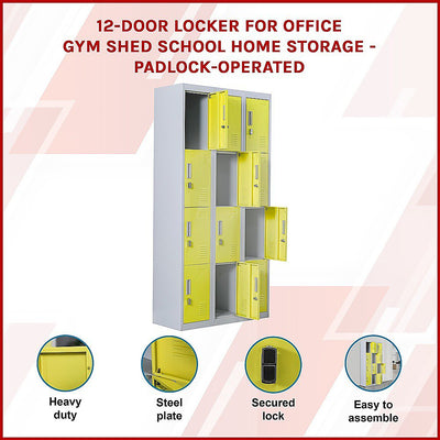 12-Door Locker for Office Gym Shed School Home Storage - Padlock-operated Payday Deals