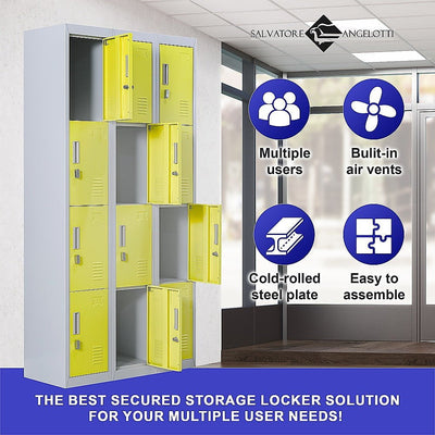 12-Door Locker for Office Gym Shed School Home Storage - Padlock-operated Payday Deals