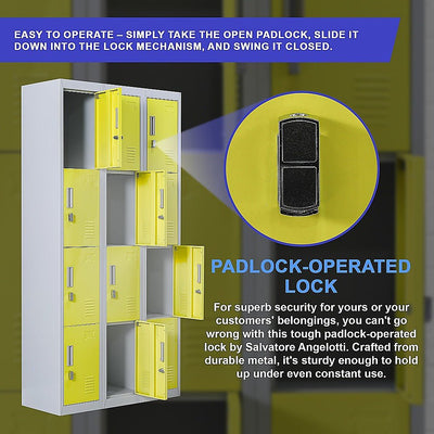 12-Door Locker for Office Gym Shed School Home Storage - Padlock-operated Payday Deals