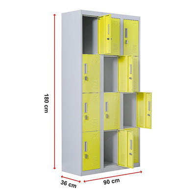 12-Door Locker for Office Gym Shed School Home Storage - Padlock-operated Payday Deals