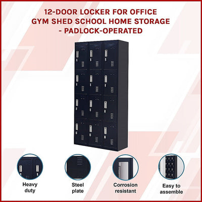 12-Door Locker for Office Gym Shed School Home Storage - Padlock-operated Payday Deals