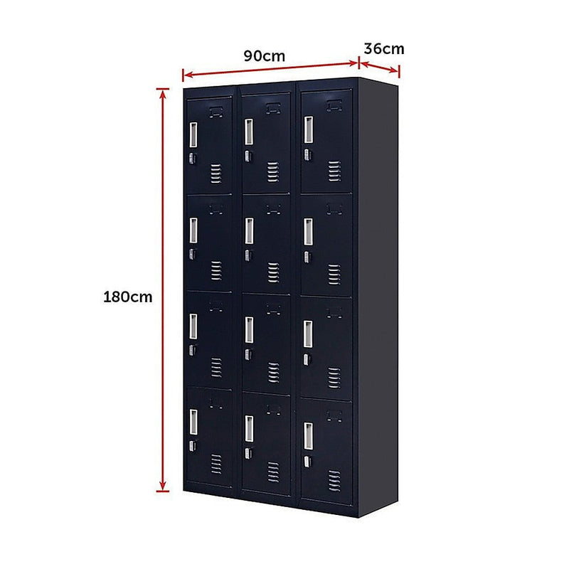 12-Door Locker for Office Gym Shed School Home Storage - Padlock-operated Payday Deals