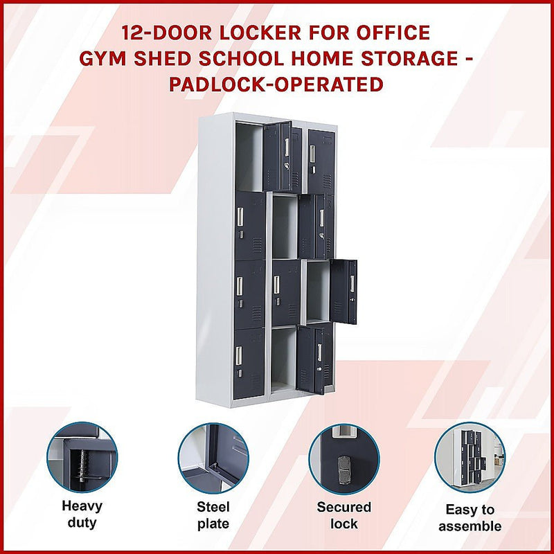 12-Door Locker for Office Gym Shed School Home Storage - Padlock-operated Payday Deals