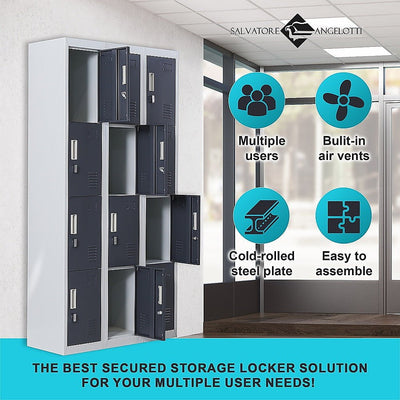 12-Door Locker for Office Gym Shed School Home Storage - Padlock-operated Payday Deals