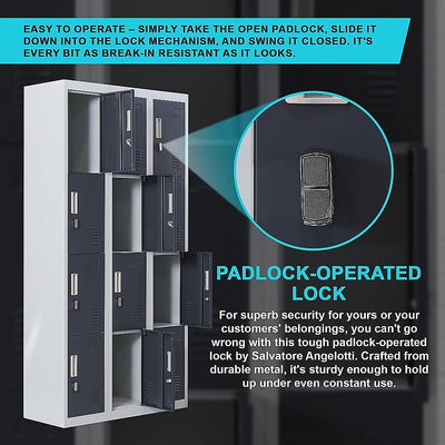 12-Door Locker for Office Gym Shed School Home Storage - Padlock-operated Payday Deals