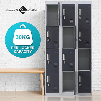 12-Door Locker for Office Gym Shed School Home Storage - Padlock-operated Payday Deals