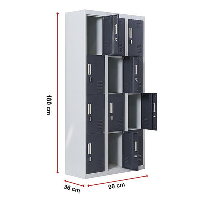 12-Door Locker for Office Gym Shed School Home Storage - Padlock-operated Payday Deals