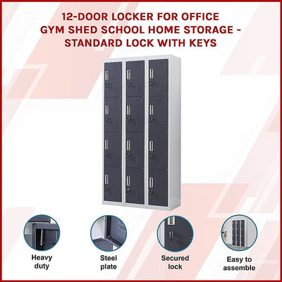 12-Door Locker for Office Gym Shed School Home Storage - Standard Lock with Keys Payday Deals