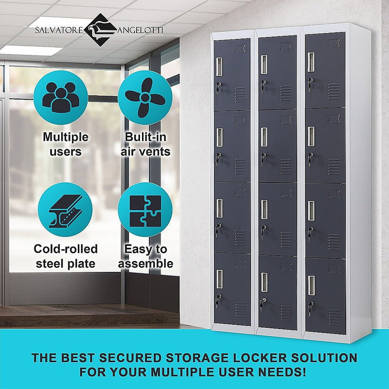 12-Door Locker for Office Gym Shed School Home Storage - Standard Lock with Keys Payday Deals