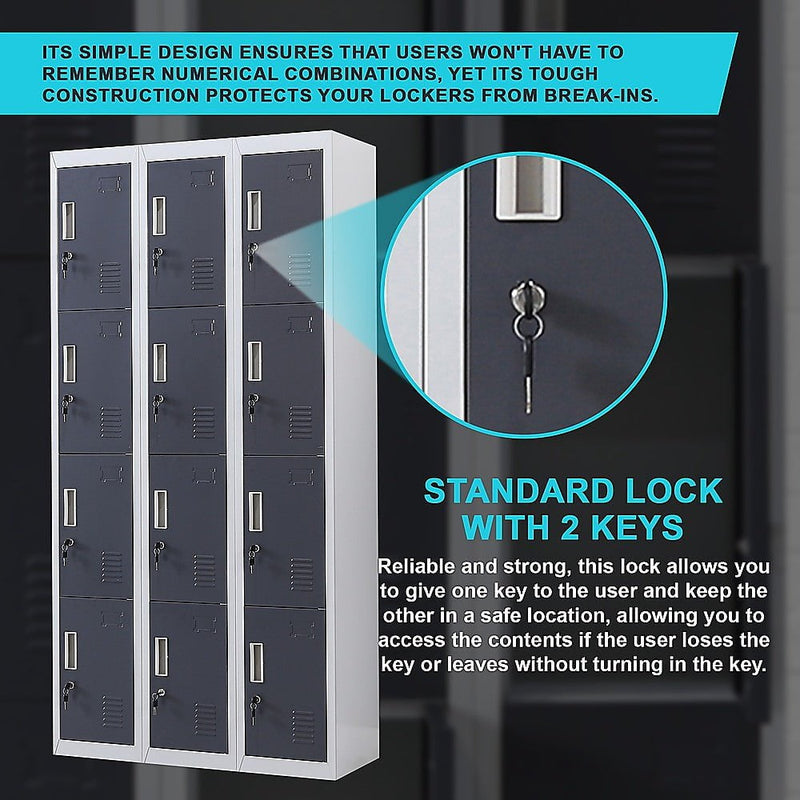 12-Door Locker for Office Gym Shed School Home Storage - Standard Lock with Keys Payday Deals