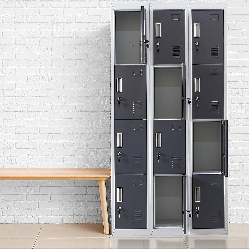 12-Door Locker for Office Gym Shed School Home Storage - Standard Lock with Keys Payday Deals