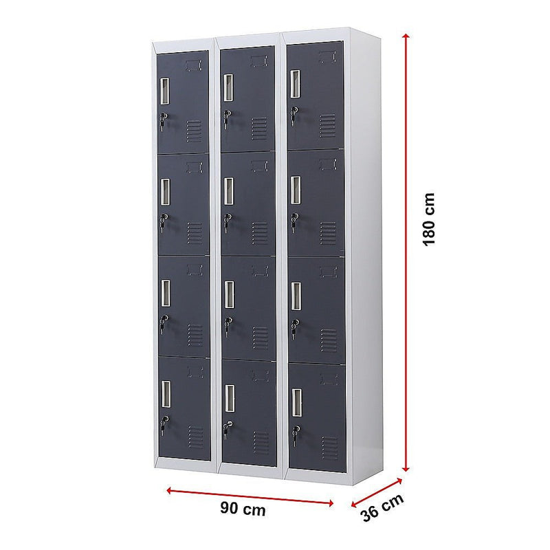 12-Door Locker for Office Gym Shed School Home Storage - Standard Lock with Keys Payday Deals