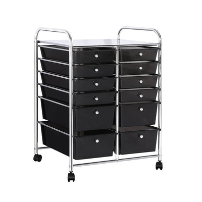 12 Drawer Kithchen Storage Trolley Portable Rolling Cart Black