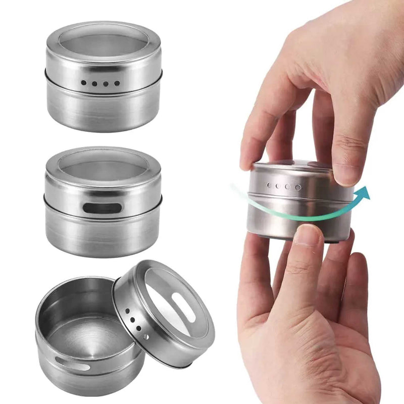 12 Magnetic Spice Jar Tins and Steel Plate - 150g Seasoning Storage Containers Payday Deals