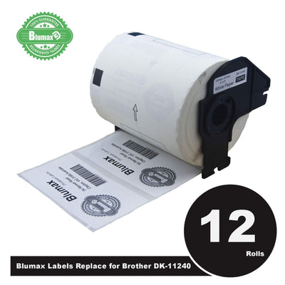 12 Pack Blumax Alternative Barcode White labels for Brother DK-11240 102mm x 51mm 600L