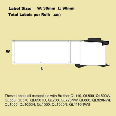 12 Pack Blumax Alternative Large Address White labels for Brother DK-11208 38mm x 90mm 400L Payday Deals