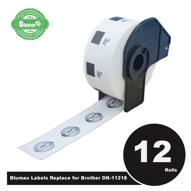 12 Pack Blumax Alternative Round White labels for Brother DK-11218 24mm Diameter Payday Deals