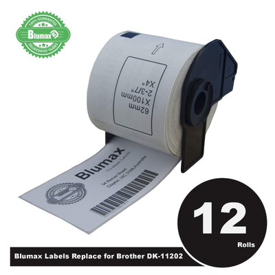 12 Pack Blumax Alternative Shipping White labels for Brother DK-11202 62mm x 100mm 300L