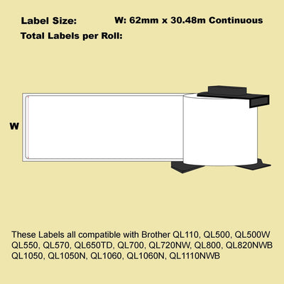 12 Pack Blumax Alternative White labels for Brother DK-22205 62mm x 30.48m Continuous Length Payday Deals