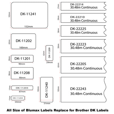 12 Pack Blumax Alternative White labels for Brother DK-22210 29mm x 30.48m Continuous Length