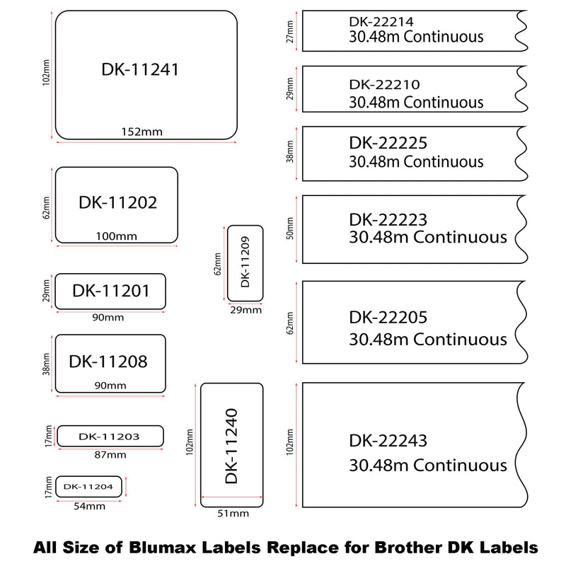 12 Pack Blumax Alternative White labels for Brother DK-22210 29mm x 30.48m Continuous Length