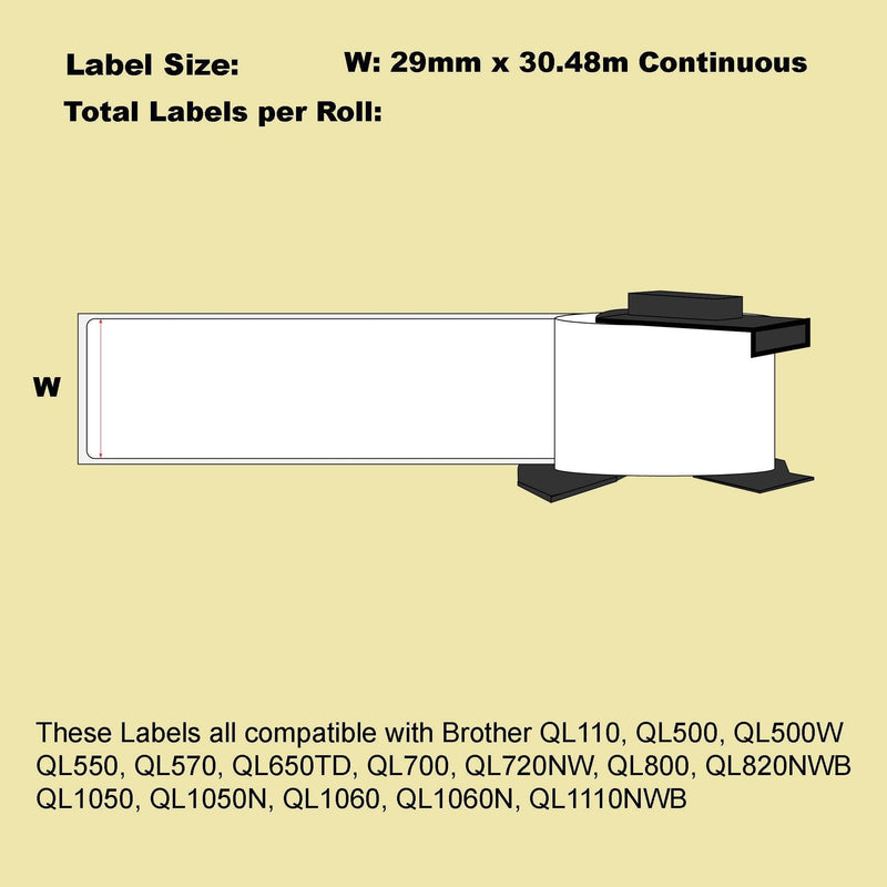 12 Pack Blumax Alternative White labels for Brother DK-22210 29mm x 30.48m Continuous Length