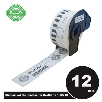 12 Pack Blumax Alternative White labels for Brother DK-22210 29mm x 30.48m Continuous Length