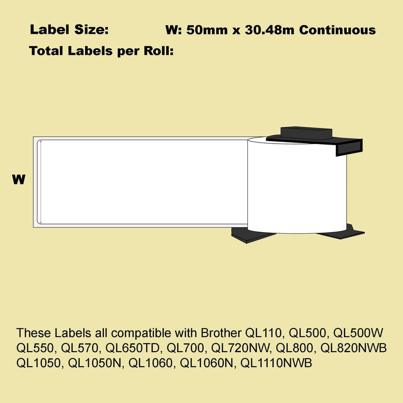 12 Pack Blumax Alternative White labels for Brother DK-22223 50mm x 30.48m Continuous Length Payday Deals