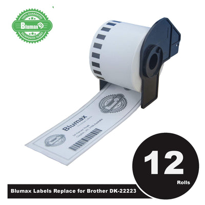 12 Pack Blumax Alternative White labels for Brother DK-22223 50mm x 30.48m Continuous Length