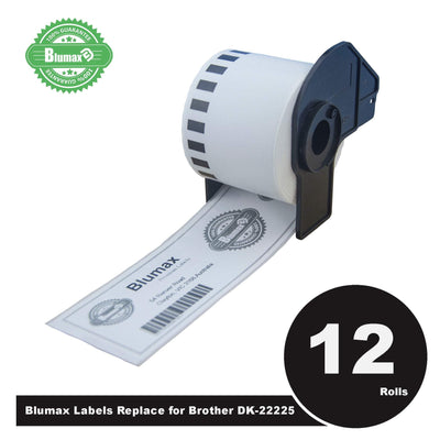 12 Pack Blumax Alternative White labels for Brother DK-22225 38mm x 30.48m Continuous Length